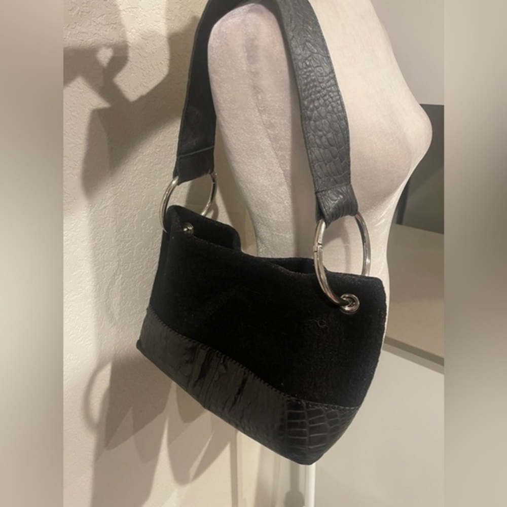 Sarah Oliver wool croc embossed leather bag